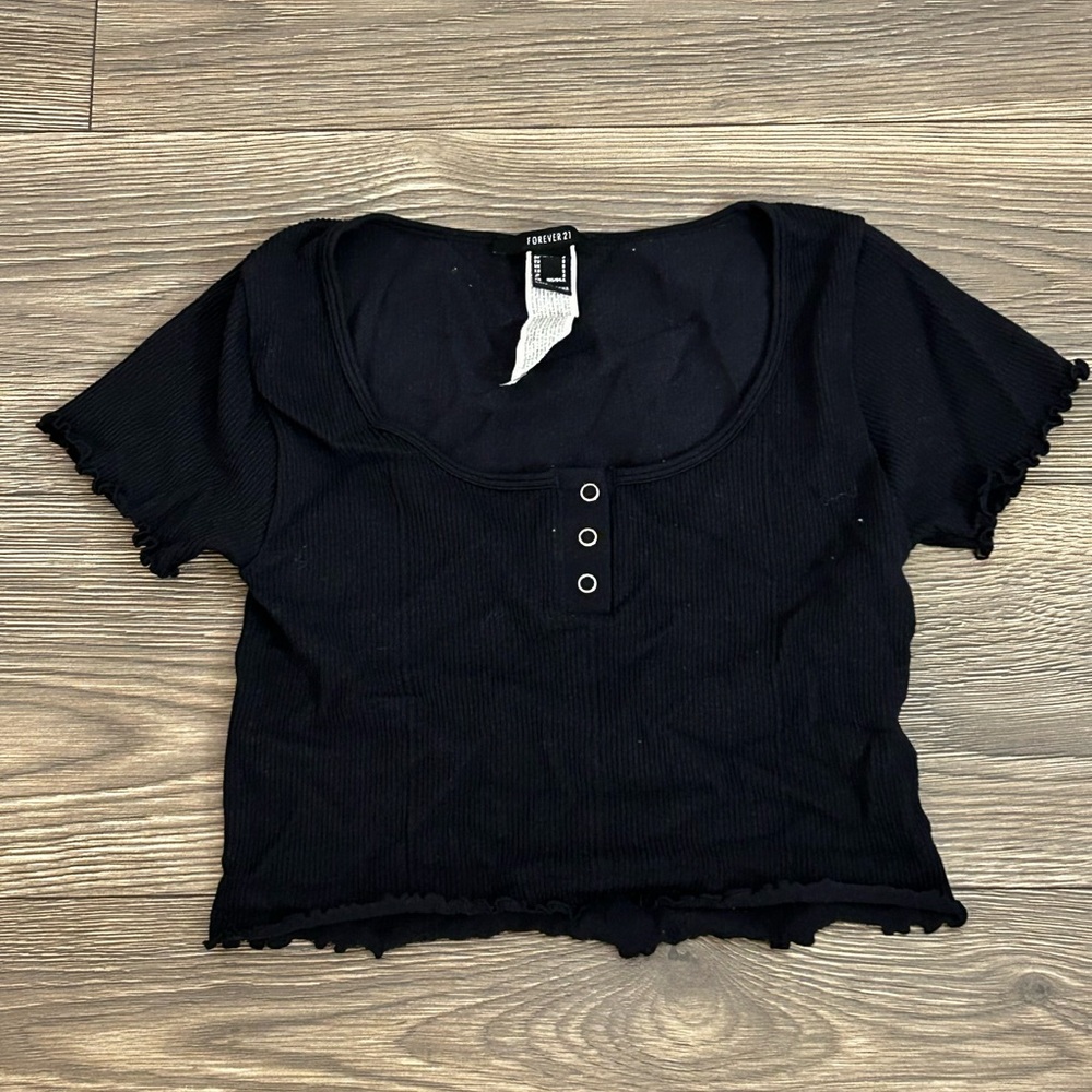 Forever 21 Black Fitted Crop Top